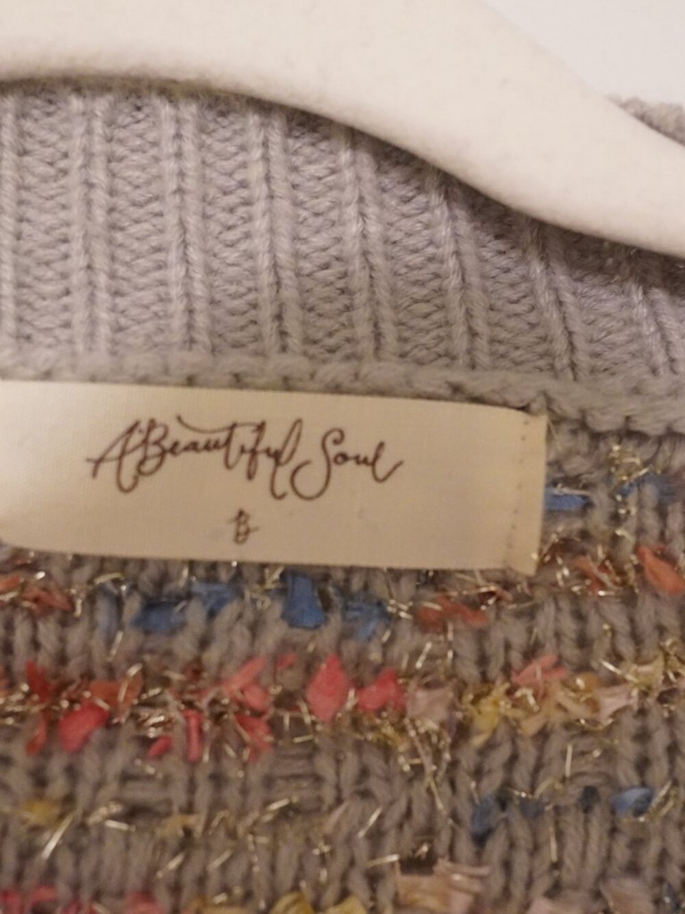 A Beautiful Soul Gray Confetti Tweed V-Neck Sweater Plus Size Small - Picture 2 of 4